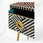 Optical Bone Inlay 1 Drawer Bedside Black