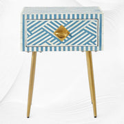 Optical Bone Inlay 1 Drawer Bedside Sky Blue