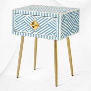 Optical Bone Inlay 1 Drawer Bedside Sky Blue