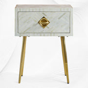 Optical Bone Inlay 1 Drawer Bedside White