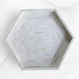 Pale Pink Bone Inlay Tray Hexagon | Bone Inlay Trays