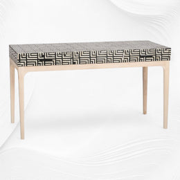 Pattern Bone Inlay 2 Drawer Desk Black