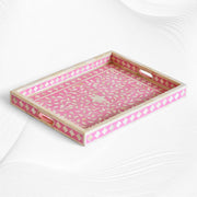 Pink Bone Inlaid Rectangular Tray Floral Design | Bone Inlay Serving Tray