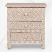 Pink Bone Inlay 3 Drawer Bedside Geometric