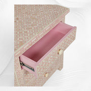 Pink Bone Inlay 3 Drawer Bedside Geometric