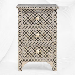 Quatrefoil Bone Inlay 3 Drawer Nightstand Black