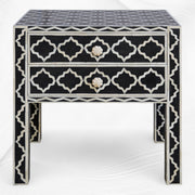 Quatrefoil Bone Inlay Bedside Long Leg Black