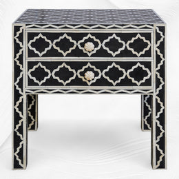 Quatrefoil Bone Inlay Bedside Long Leg Black