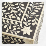 Quatrefoil Bone Inlay Side Table Black Floral