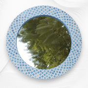 Quatrefoil Colored Bone Inlay Round Mirror Blue