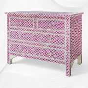 Quatrefoil Pink Colored Bone Inlay Chest of 4 Drawer