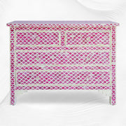 Quatrefoil Pink Colored Bone Inlay Chest of 4 Drawer