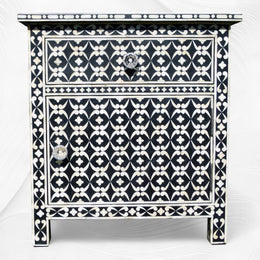 Quote Bone Inlay Bedside 1 Drawer 1 Door Black