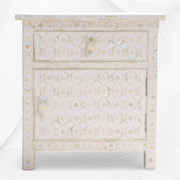 Quote Bone Inlay Bedside 1 Drawer 1 Door White