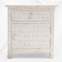 Quote Bone Inlay Bedside 1 Drawer 1 Door White