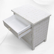 Quote Bone Inlay Bedside 1 Drawer 1 Door White