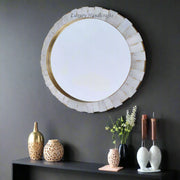 Round Brass Inlay Selenite Mirror