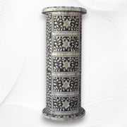 Round Side Table Mother of Pearl Inlay Black Floral