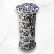 Round Side Table Mother of Pearl Inlay Black Floral