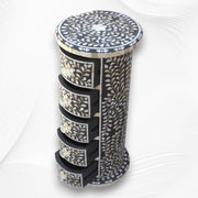 Round Side Table Mother of Pearl Inlay Black Floral