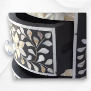 Round Side Table Mother of Pearl Inlay Black Floral