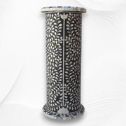 Round Side Table Mother of Pearl Inlay Black Floral