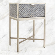 Grey bone inlay nightstand with scallop pattern – elegant bedside table