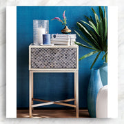 Handcrafted grey bone inlay nightstand for modern bedroom decor