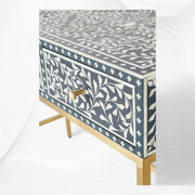 Scroll Vine Bone Inlay Console Table Blue