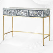 Scroll Vine Bone Inlay Console Table Blue
