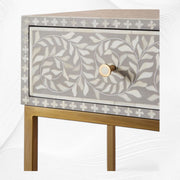Scroll Vine Bone Inlay Console Table Grey