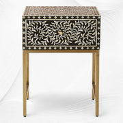 Scroll Vine Bone Inlay Nightstand Black