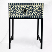 Scroll Vine Bone Inlay Nightstand Blue Black