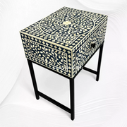 Scroll Vine Bone Inlay Nightstand Blue Black