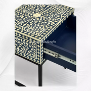 Scroll Vine Bone Inlay Nightstand Blue Black
