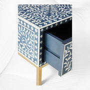 Scroll Vine Bone Inlay Nightstand Blue