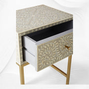 Scroll Vine Bone Inlay Nightstand Grey