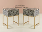 COMBO Bone Inlay Floral Bedside Table Black