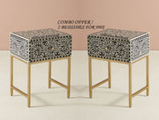 COMBO Bone Inlay Floral Bedside Table Black
