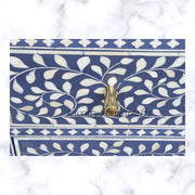 Scroll Vine Bone Inlay Chest of 3 Drawers Indigo 4