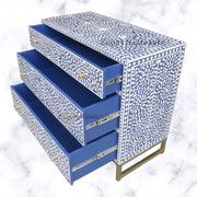 Scroll Vine Bone Inlay Chest of 3 Drawers Indigo 3