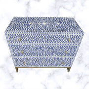 Scroll Vine Bone Inlay Chest of 3 Drawers Indigo 2
