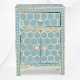 Sky Blue Bone Inlay Nightstand Honeycomb