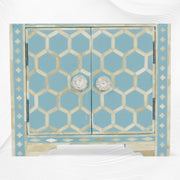 Sky Blue Bone Inlay Nightstand Honeycomb
