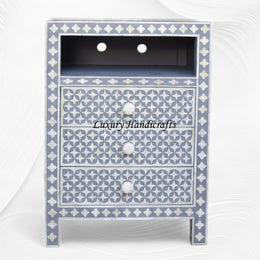 Star Bone Inlay Bedside 3 Drawer Grey