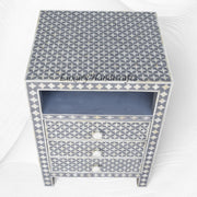 Star Bone Inlay Bedside 3 Drawer Grey