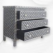 Star Mother of Pearl Inlay Chest Of 3 Drawers Black