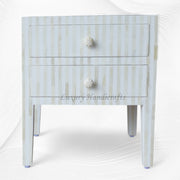 Stripe Bone Inlay 2 Drawer Bedside White