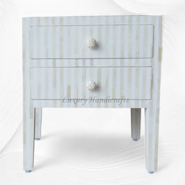 Stripe Bone Inlay 2 Drawer Bedside White