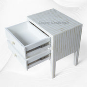 Stripe Bone Inlay 2 Drawer Bedside White